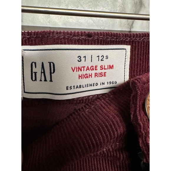 NWT-Gap Vintage Slim High Rise stretch Maroon‎ Corduroy Crop Pant women 31-US 12 - Picture 6 of 10